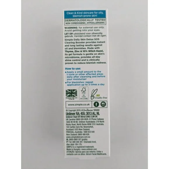 4 x Simple SOS Clearing Booster Long Lasting Shine & Blemish Control 25ml NEW - Picture 5 of 7